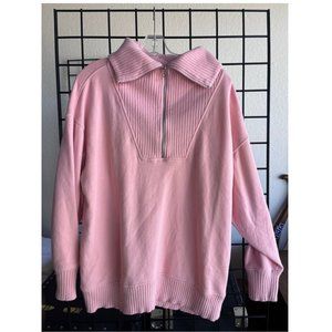 Pink Zip Sweatshirt Women Size Large Long SLEEVE Collared